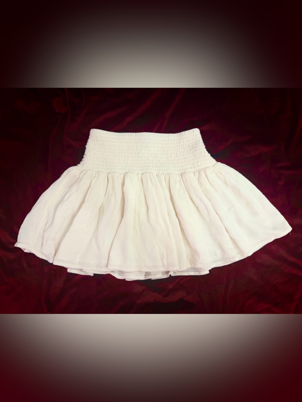 Warm White Smocked Waist Mini Skirt 100% Rayon